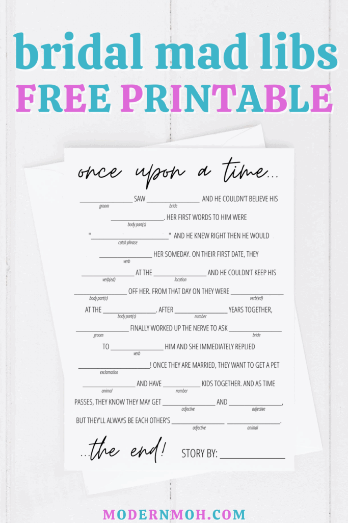 FREE Bridal Shower Mad Libs Printable Game Card Including Detailed 