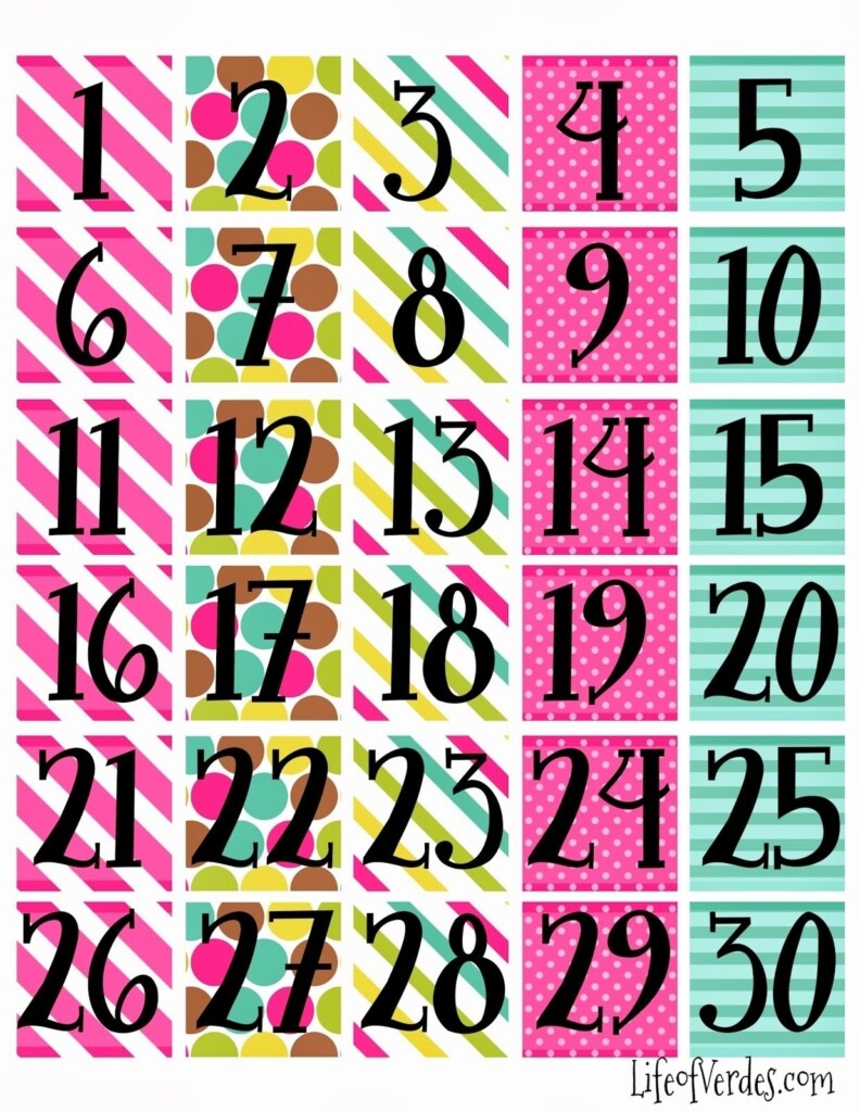 Free Calendar Numbers Printable