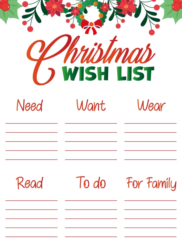 Free Christmas Wish List Printable