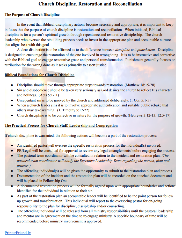 Free Church Discipline Forms Printable PDF Format Printerfriendly