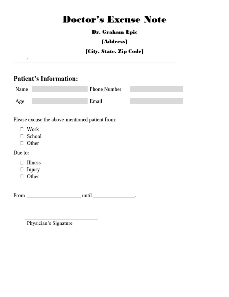 FREE Customizable And Printable Doctors Note Templates