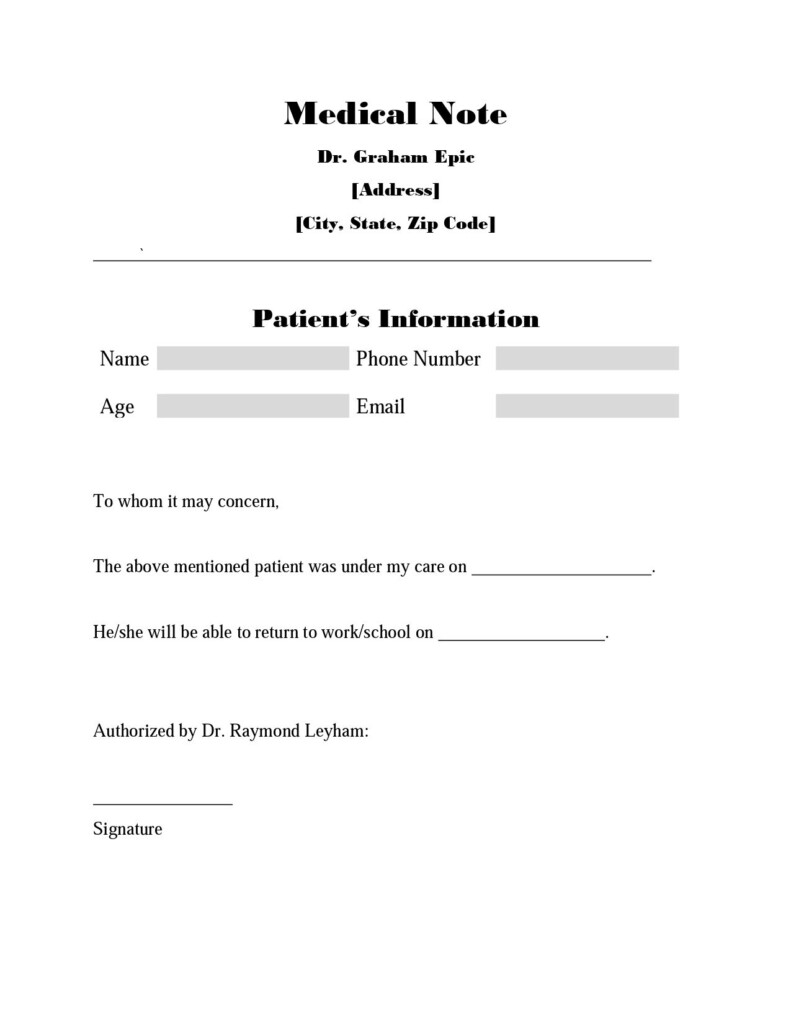 FREE Customizable And Printable Doctors Note Templates
