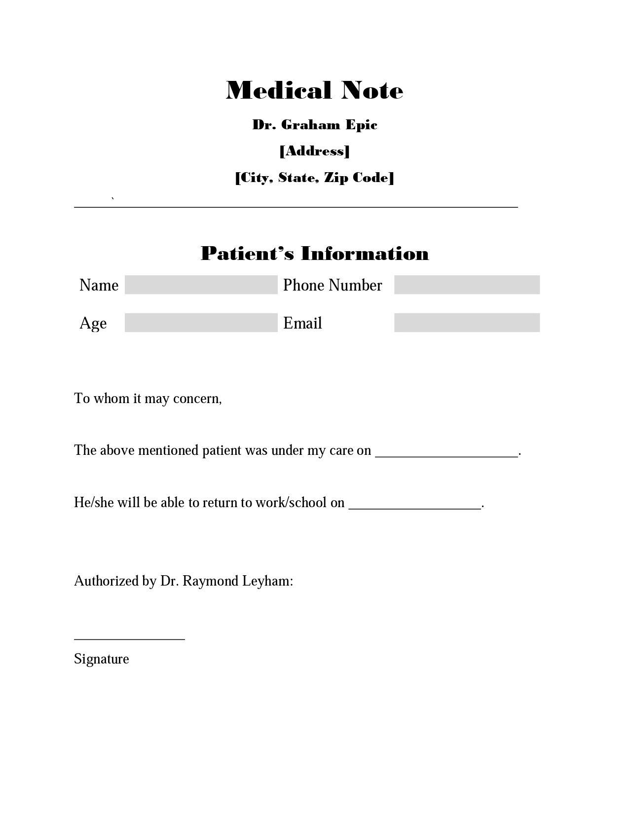 FREE Customizable And Printable Doctors Note Templates