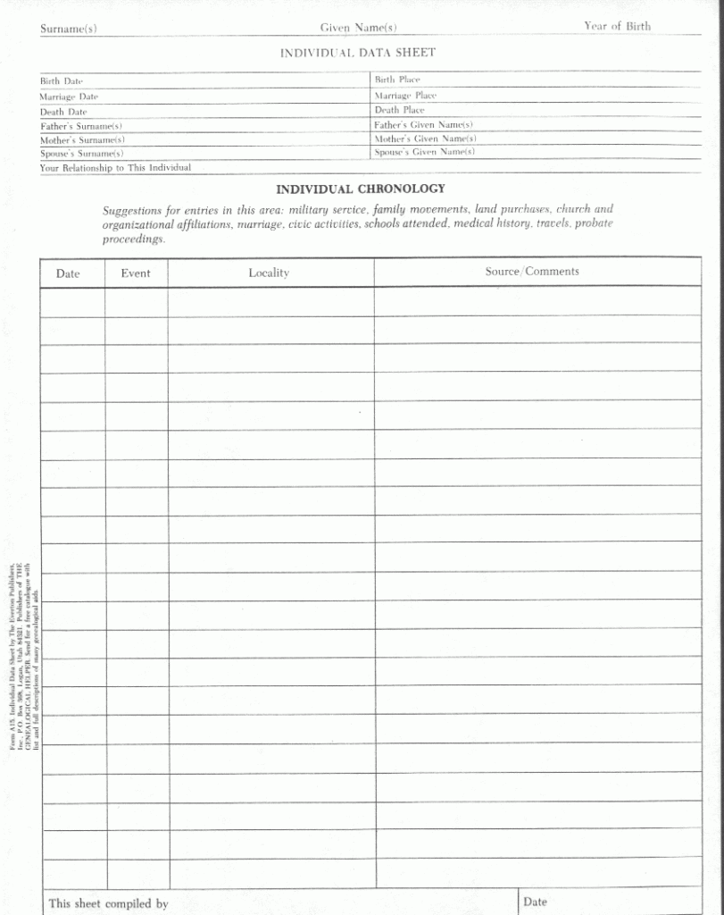 Free Genealogy Forms Individual Worksheet