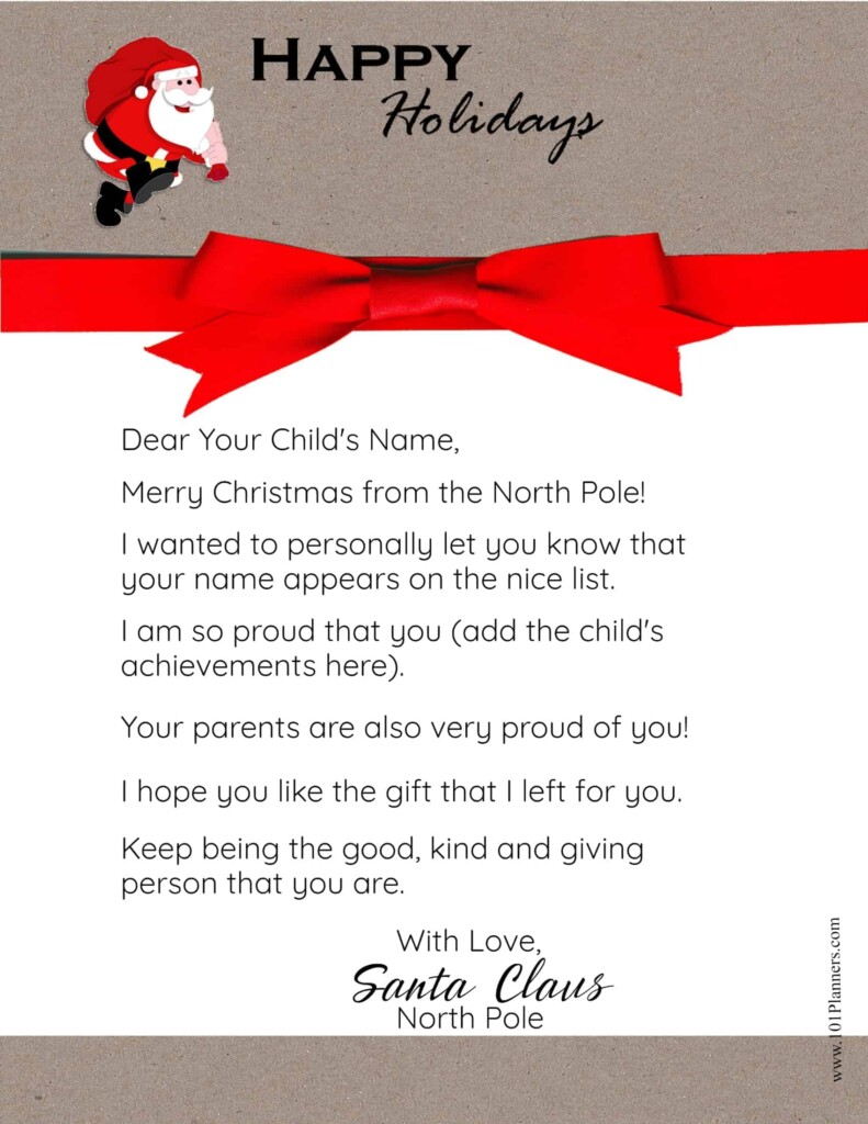Free Letter From Santa Template Printable A Filled Personalized Letter 