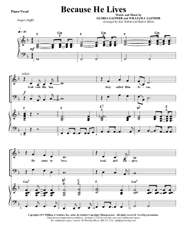 Free Printable Because He Lives Sheet Music
