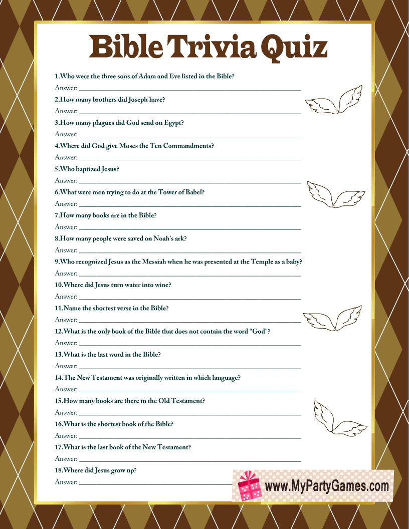 Free Printable Bible Trivia Questions And Answers FREE Printable HQ