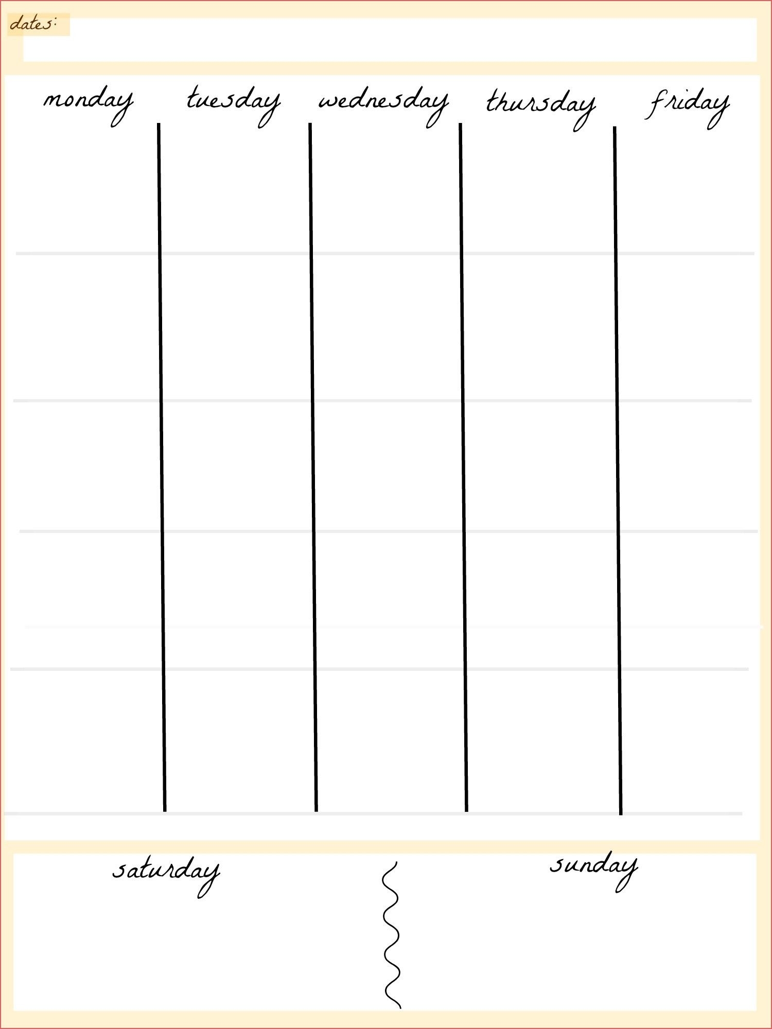 Free Printable Blank 5 Day Calendar