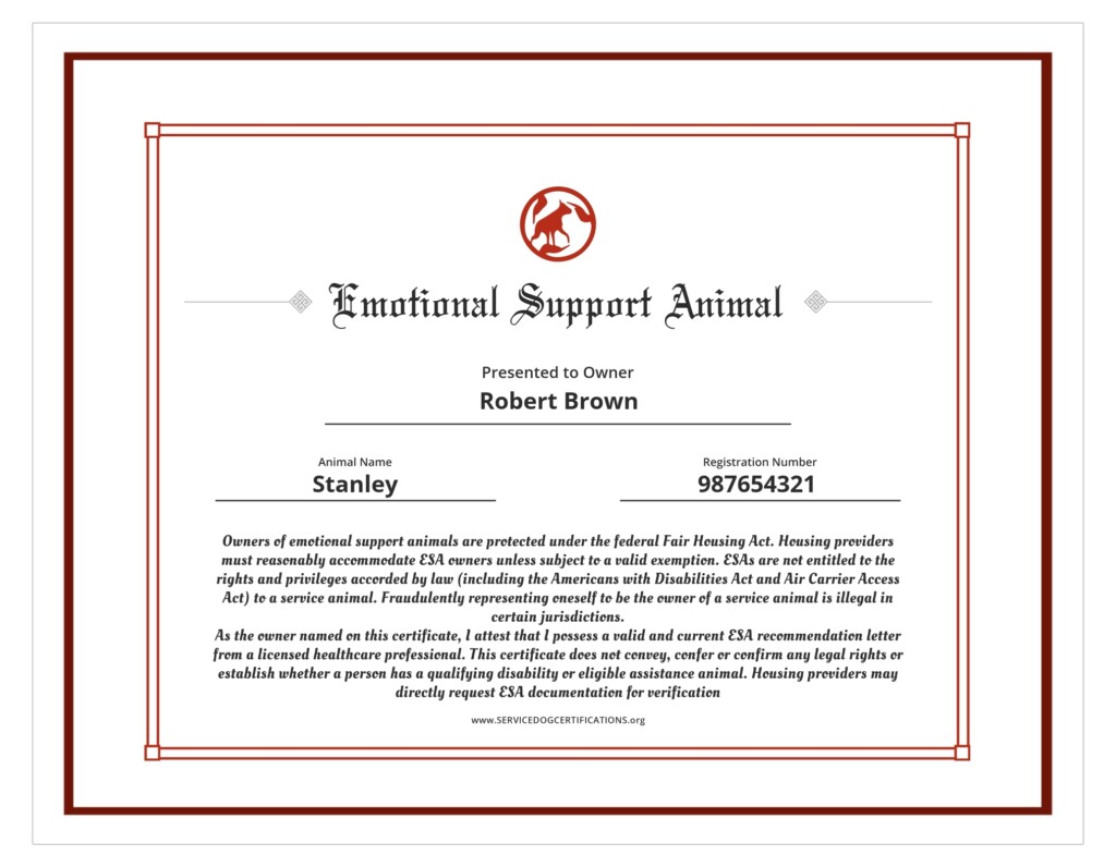 Free Printable Blank Emotional Support Animal Certificate
