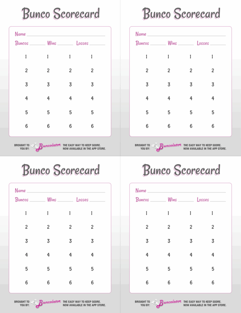 Free Printable Bunco Score Sheets Pdf