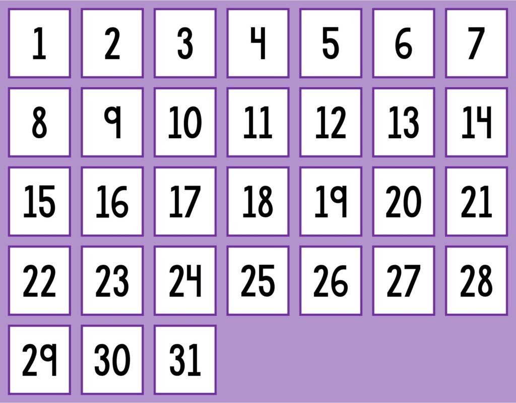 Free Printable Calendar Numbers