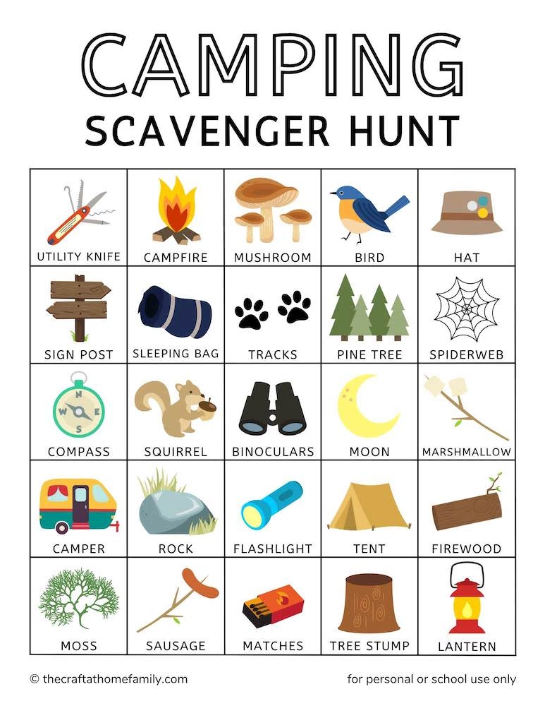 Free Printable Camping Scavenger Hunt For Kids The Craft at Home Family