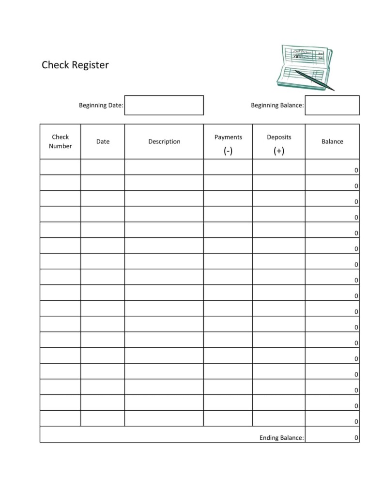 Free Printable Checkbook Register Templates PDF Excel 