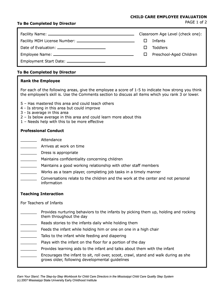 Free Printable Child Care Staff Evaluation Form Fill Out Sign Online 