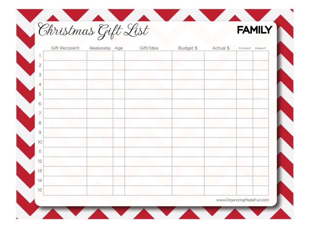 Free Printable Christmas Gift List Organizer