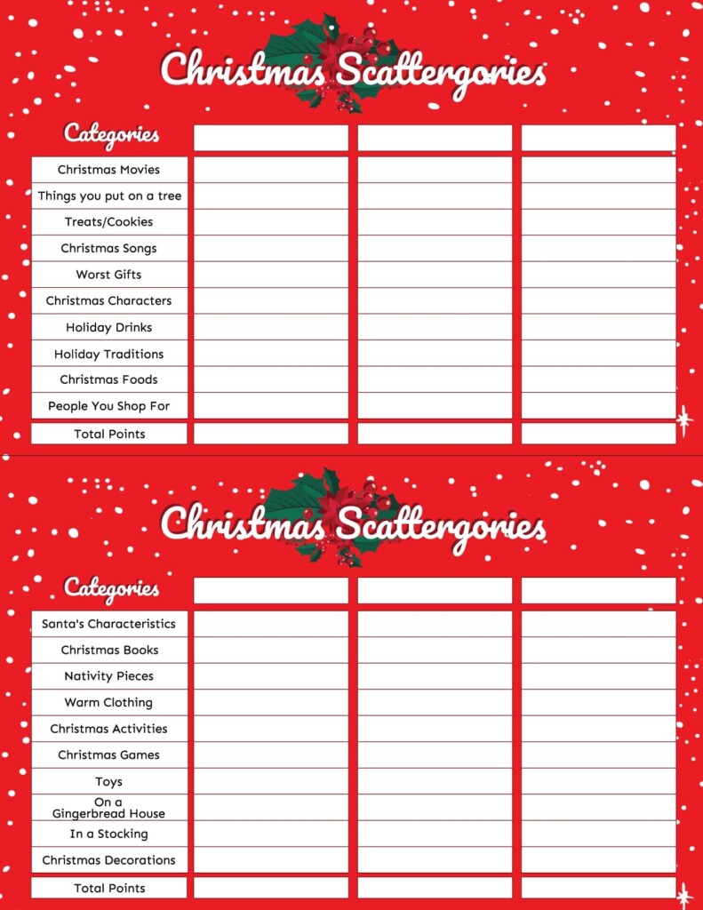Free Printable Christmas Scattergories Game Play Party Plan