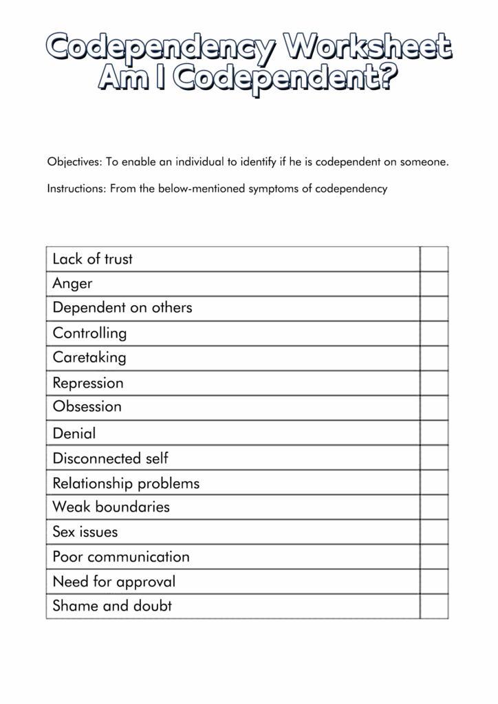 Free Printable Codependency Worksheets