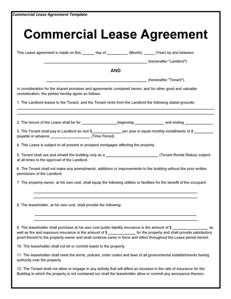 Free Printable Commercial Lease Agreement