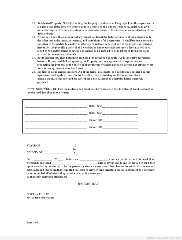 Free Printable Contract For Deed Form BASIC TEMPLATES 