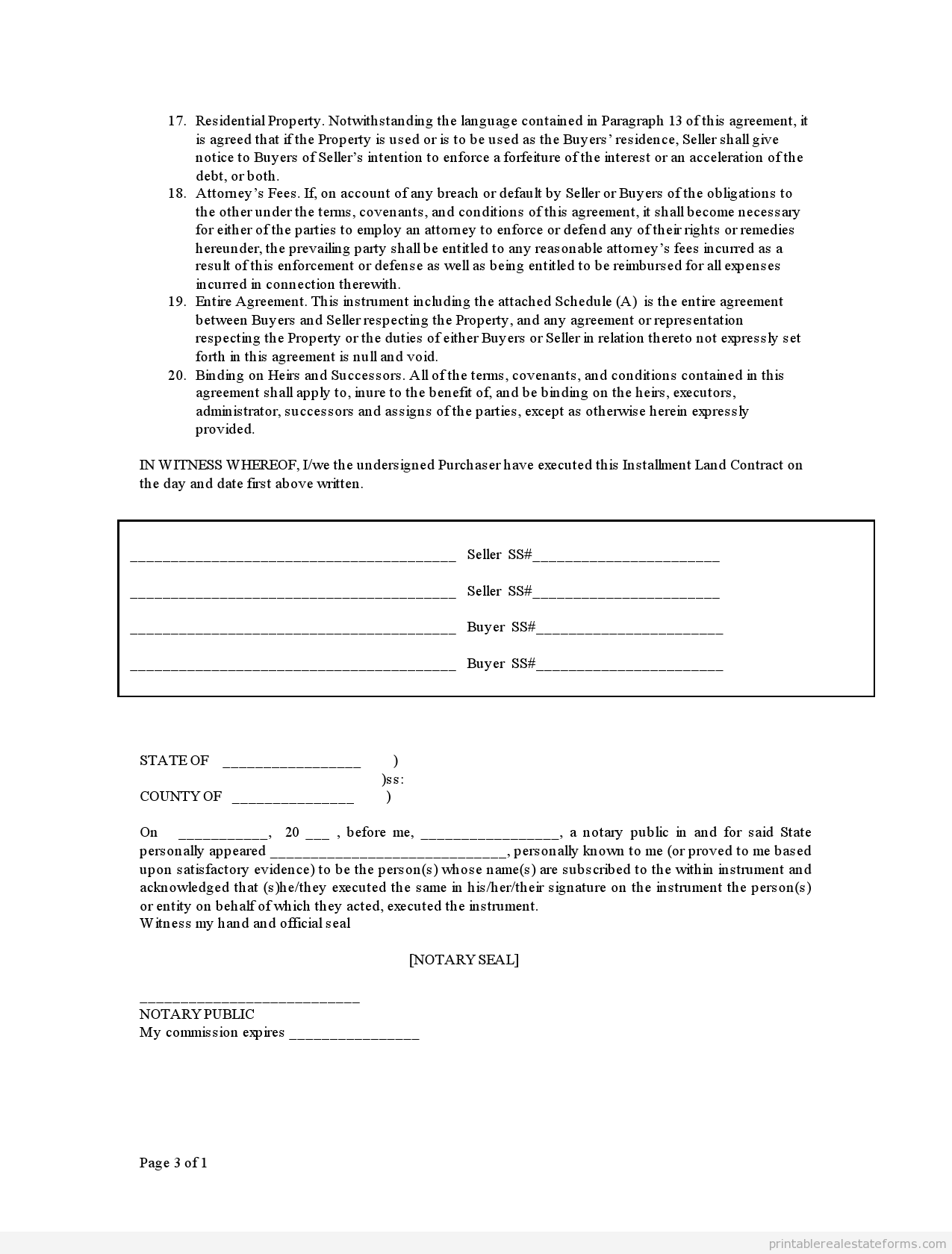 Free Printable Contract For Deed Form BASIC TEMPLATES
