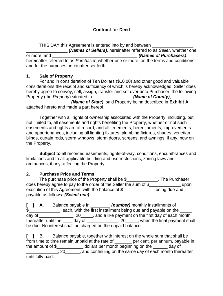 Free Printable Contract For Deed Template Printable Templates