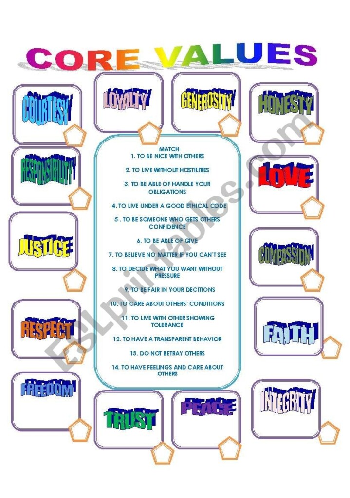 Free Printable Core Values Worksheets