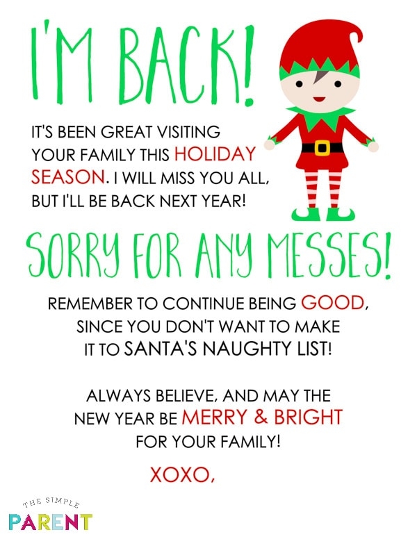 Free Printable Elf Return Letter