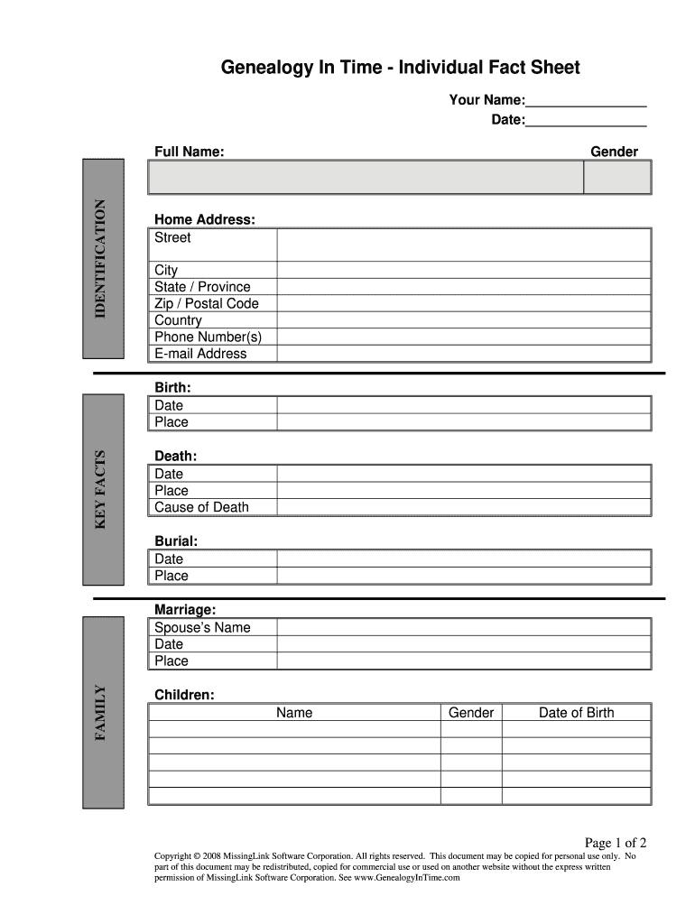 Free Printable Genealogy Forms Individual Worksheet Fill Out Sign 