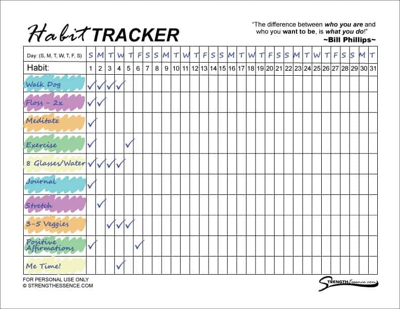 FREE Printable HABIT TRACKER PDF 2025 INSTANT Download Strength Essence