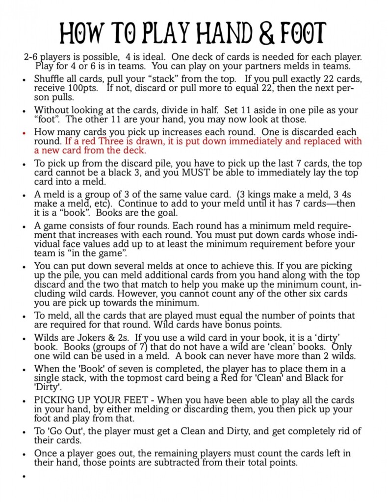 Free Printable Hand And Foot Rules FREE Printable A Z