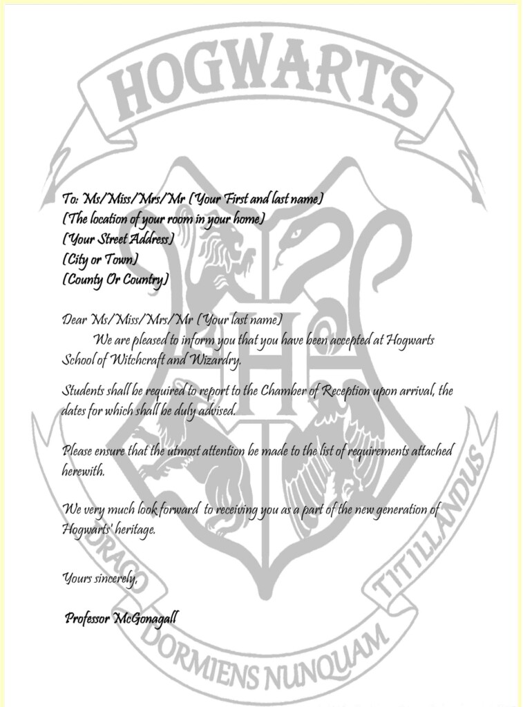 Free Printable Harry Potter Hogwarts Acceptance Letter Templates PDF 