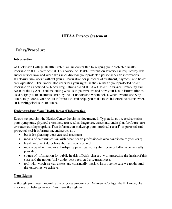 Free Printable Hipaa Privacy Policy Template
