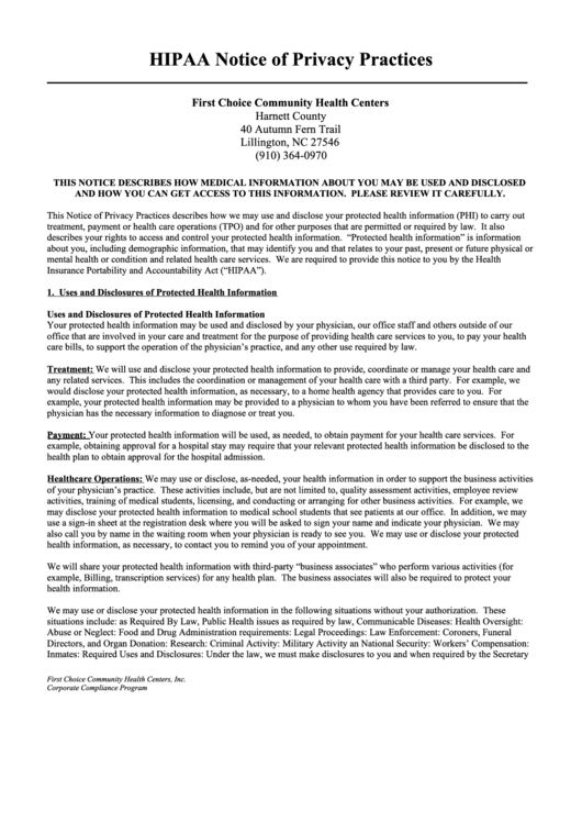 Free Printable Hipaa Privacy Policy Template