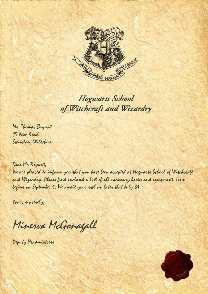 Free Printable Hogwarts Acceptance Letter