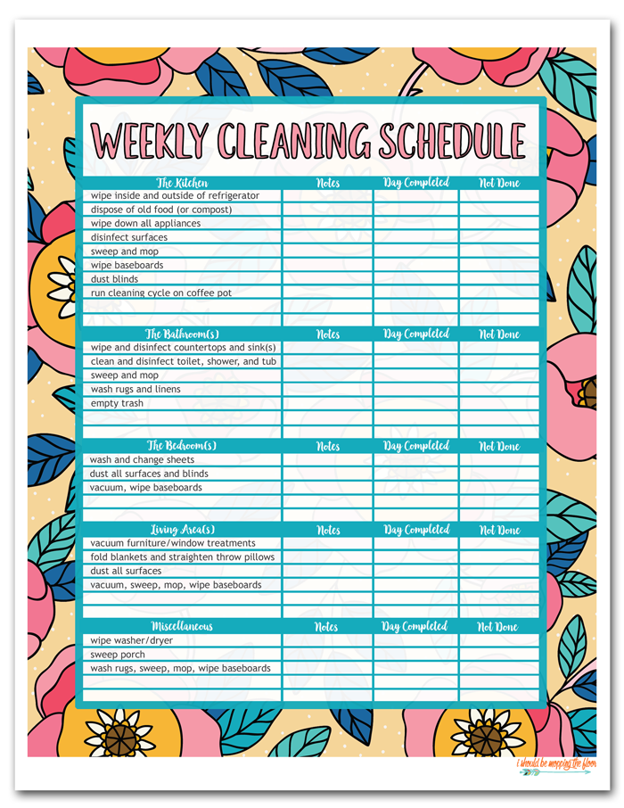 Free Printable House Cleaning Schedule I Should Be Mopping The Floor