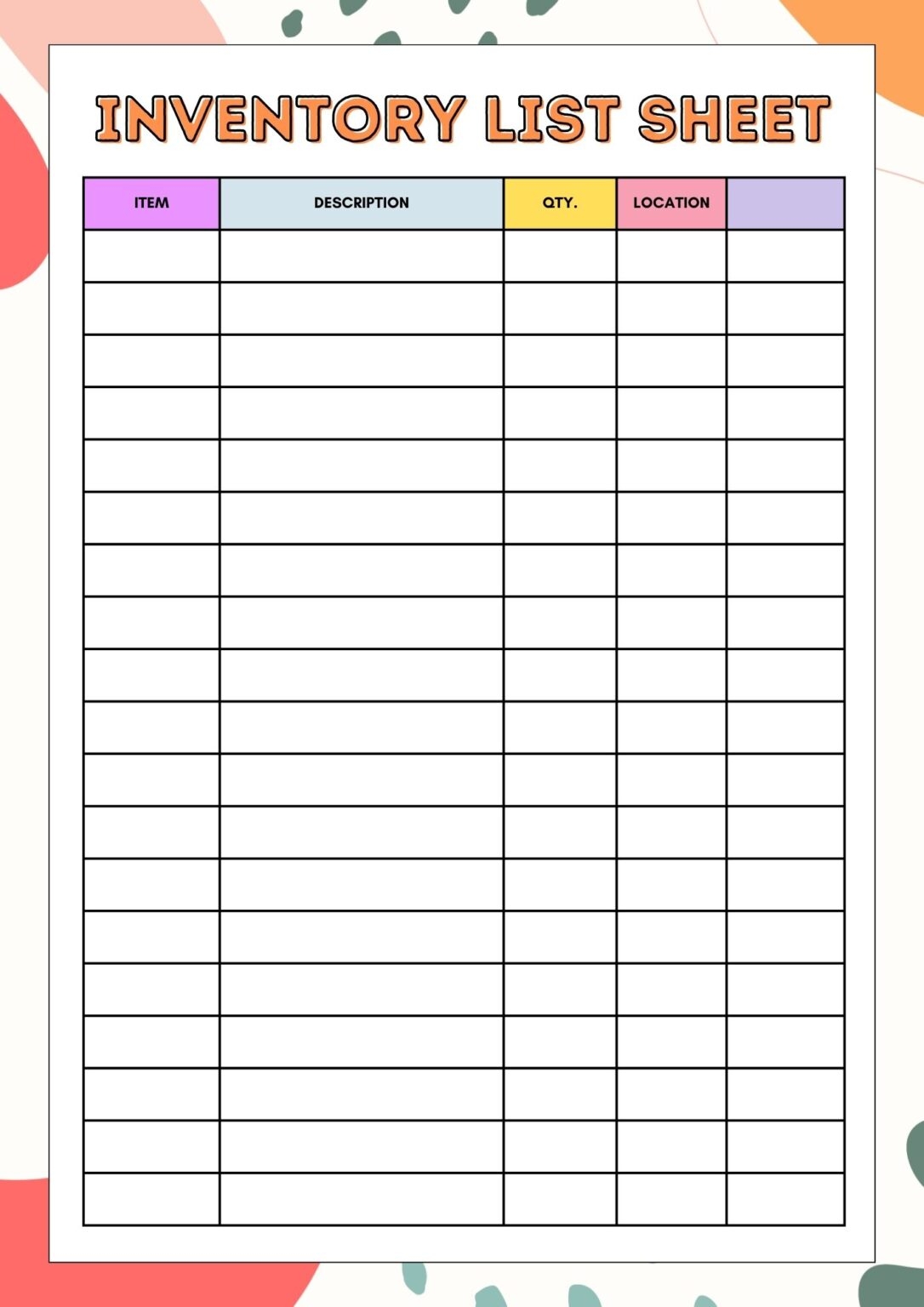 Free Printable Inventory List Sheet Template PDF Printables Hub