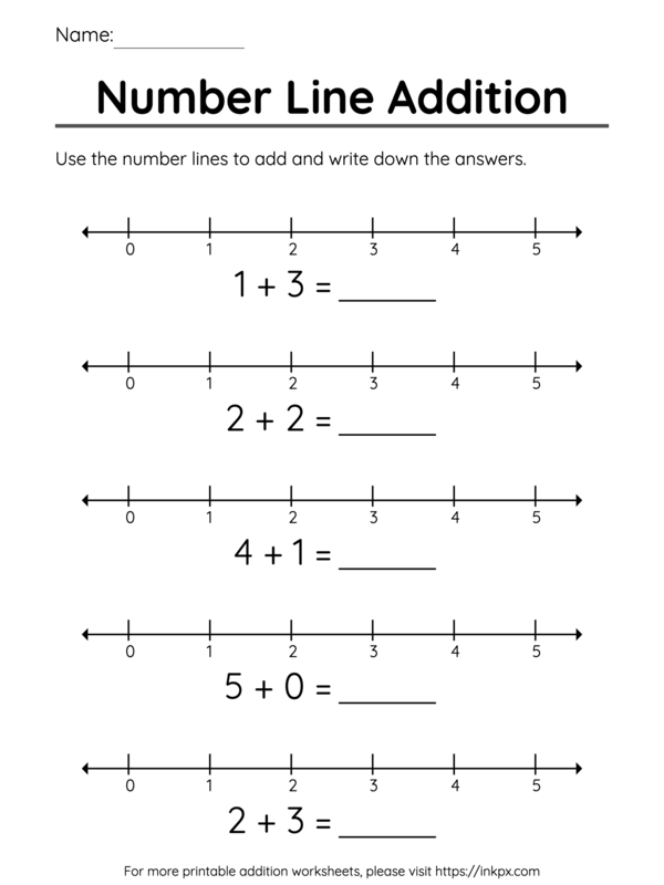 Free Printable Kindergarten Number Line Addition Worksheet Up To 5 