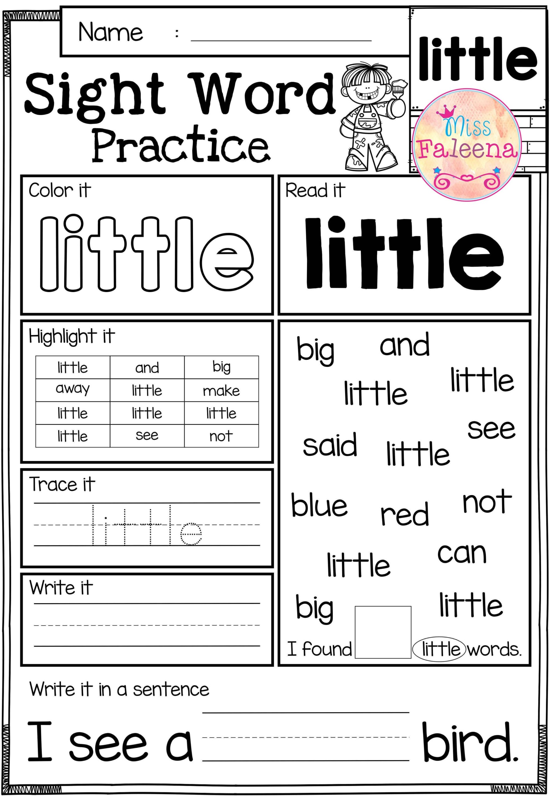 Free Printable Kindergarten Sight Words Worksheets