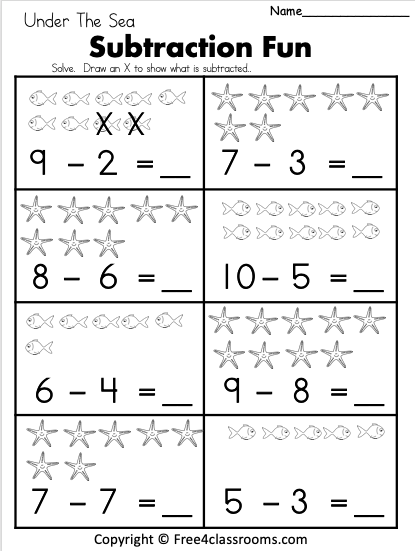 Free Printable Kindergarten Subtraction Worksheets