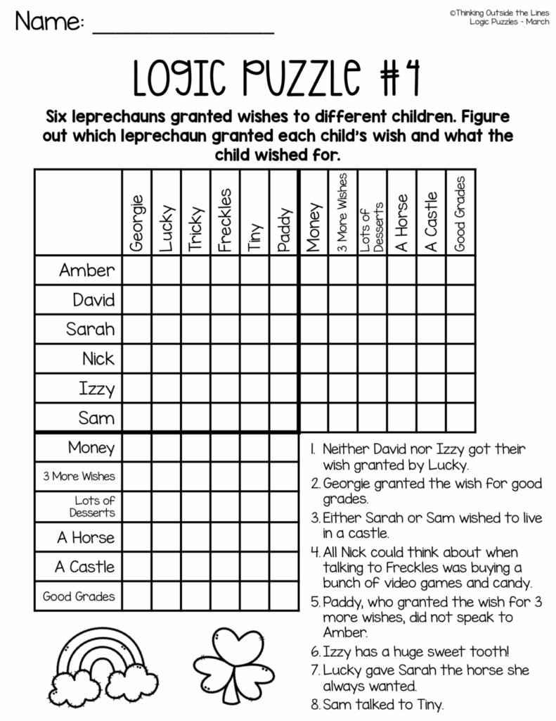 Free Printable Logic Puzzle Worksheets Ronald Worksheets