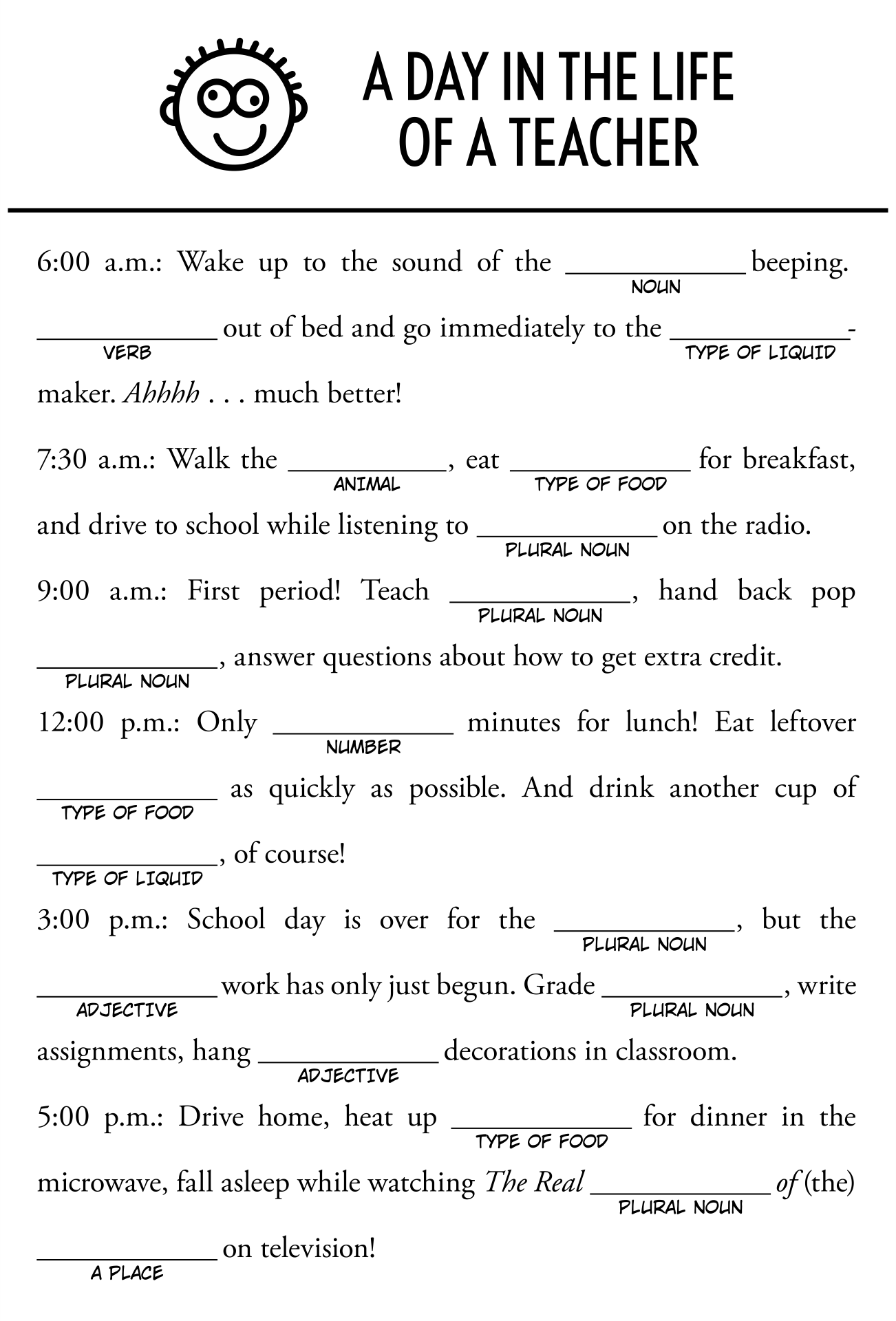 Free Printable Mad Libs Online Printable Madlibs