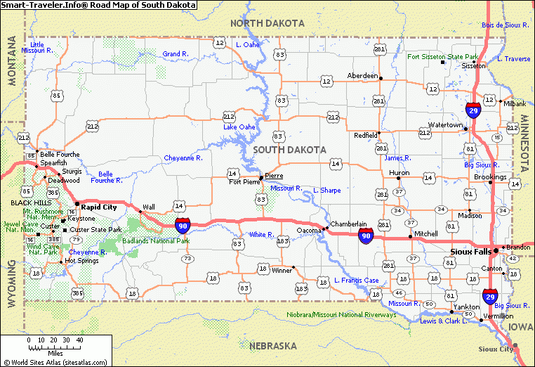 Free Printable Map Of South Dakota