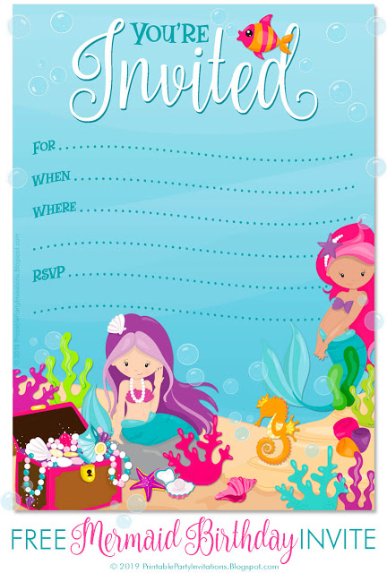 FREE Printable Mermaid Birthday Party Invitations Birthday Party 