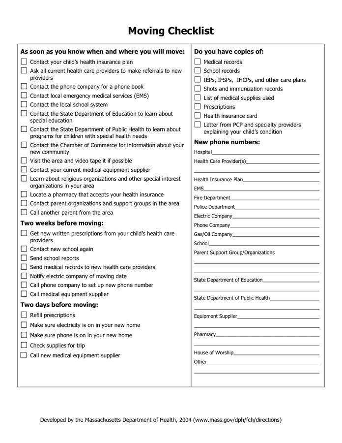 Free Printable Moving Checklist And Planner