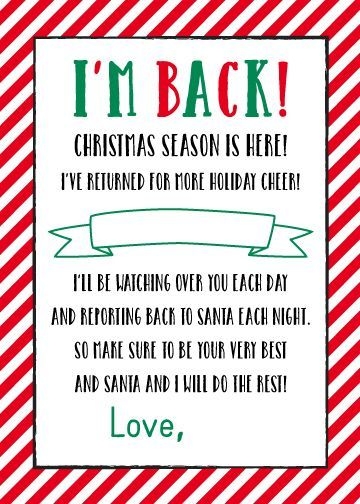  FREE Printable quot I 39 m Back quot Elf On The Shelf Letter 5 X 7 Size 