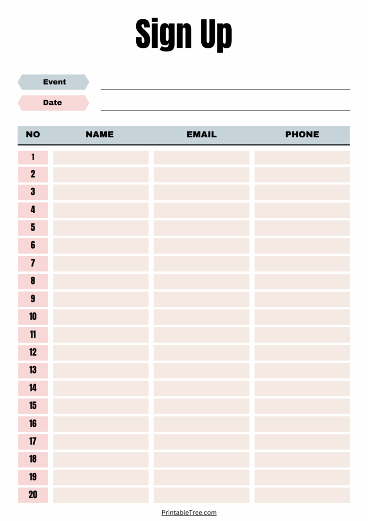 Free Printable Sign up And Sign in Sheet PDF Templates