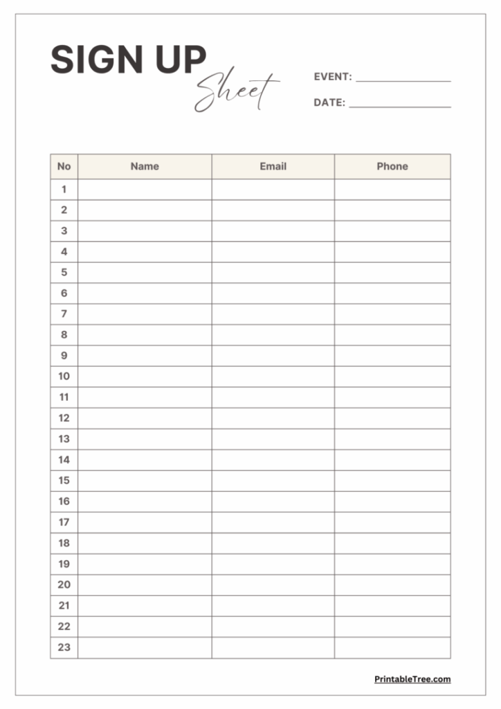 Free Printable Sign up And Sign in Sheet PDF Templates