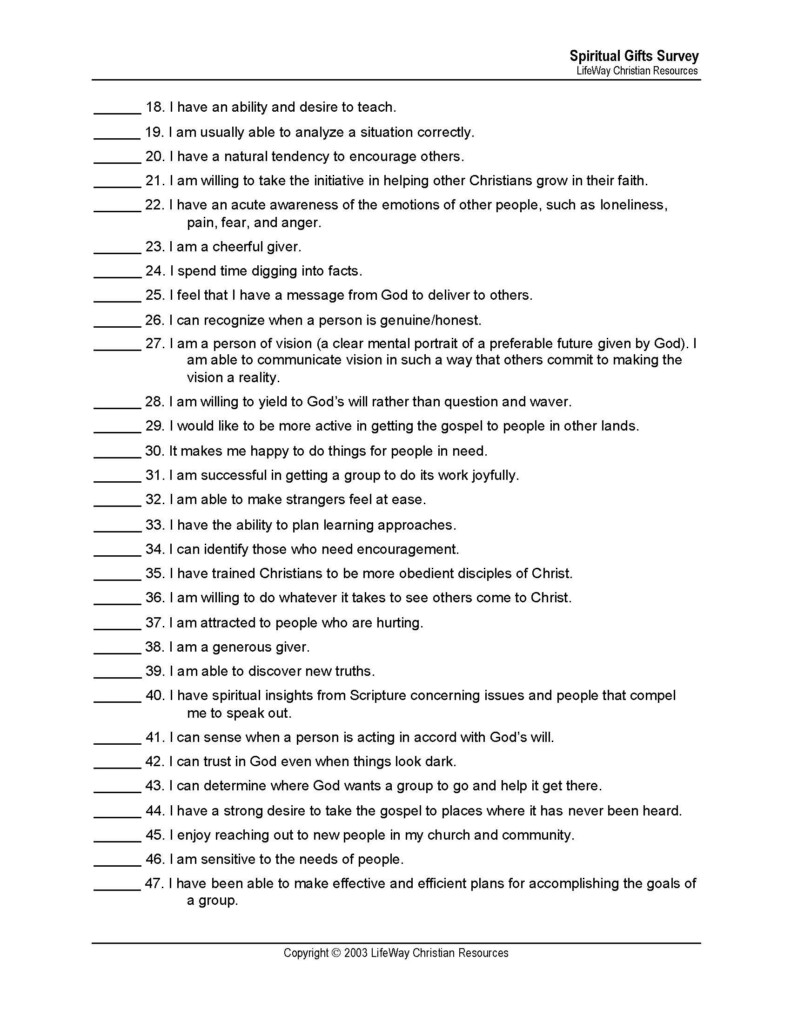Free Printable Spiritual Gifts Test