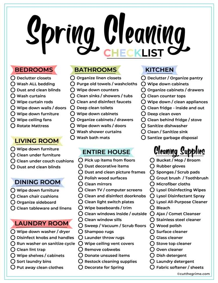 FREE Printable Spring Cleaning Checklist Cut The Grime