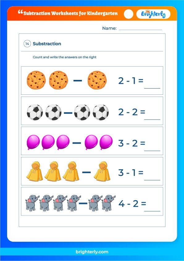 Free Printable Subtraction Worksheets For Kindergarten PDFs Brighterly